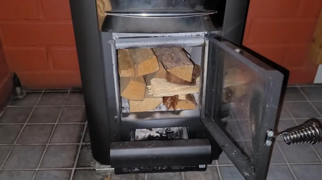 firewood in sauna stove